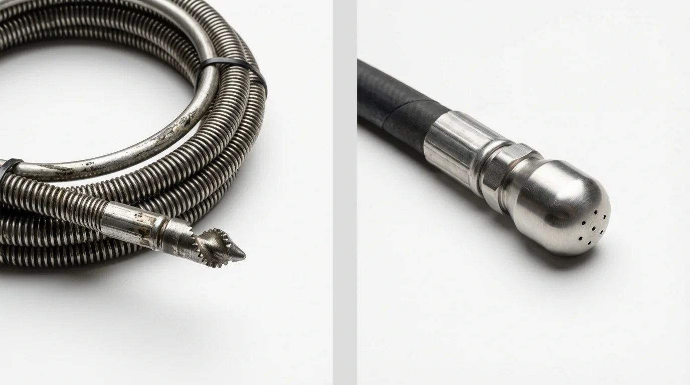 Drain snake cable and hydro jetting nozzle used for drain cleaning in Weeping Water, NE