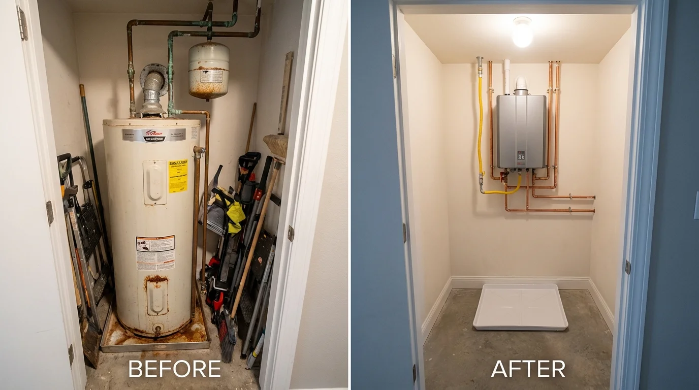 Tank water heater versus wall-mounted tankless unit comparison for Weeping Water, NE homeowners