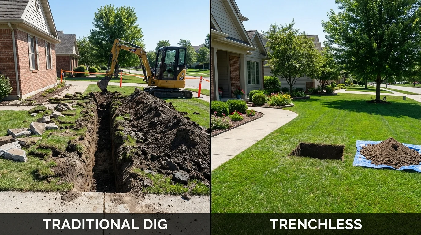 Trenchless sewer repair with minimal yard damage versus traditional excavation in Weeping Water, NE